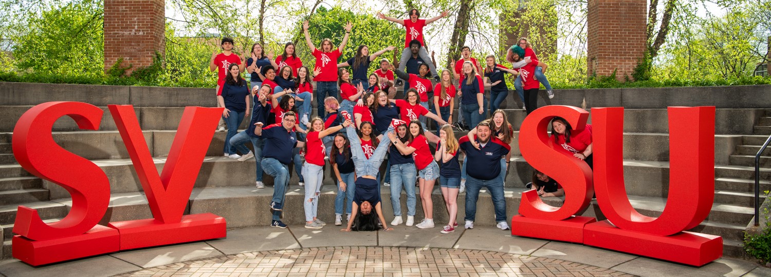 2024 Orientation Leaders Posing for a funny group photo